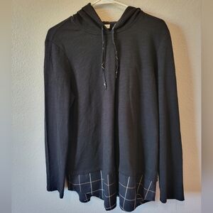 J.Jill Black Sweatshirt with Plaid Shirt Detail Medium